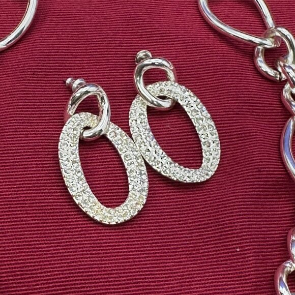 SAQ Set: Silver-Tone Chain Link w/ Crystal Choker Necklace & Post Dangle Earring - Picture 11 of 13